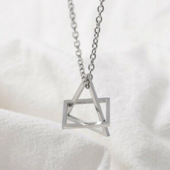 Geometric Hollow Triangular Chain Pendant Necklace Men/Women - Picture 5 of 16
